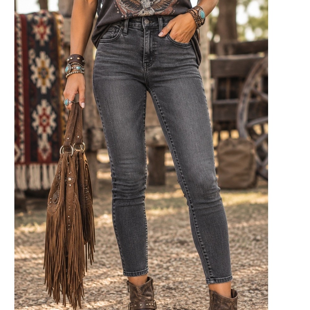 Madewell 10 High-Rise Skinny Jeans Faded Black Denim Size 27 Grunge Crop Boho